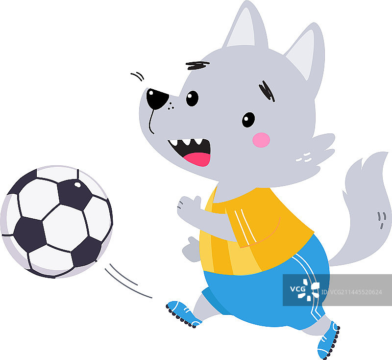 有趣的狼动物角色踢足球图片素材
