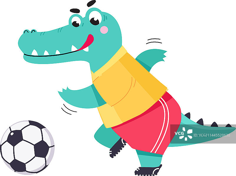 有趣的鳄鱼动物角色踢足球图片素材