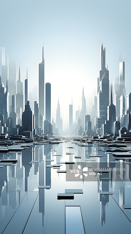 【AI数字艺术】科技现代城市风景概念背景图片素材