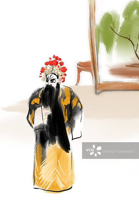 白色背景下穿着传统服装京剧表演艺术家图片素材