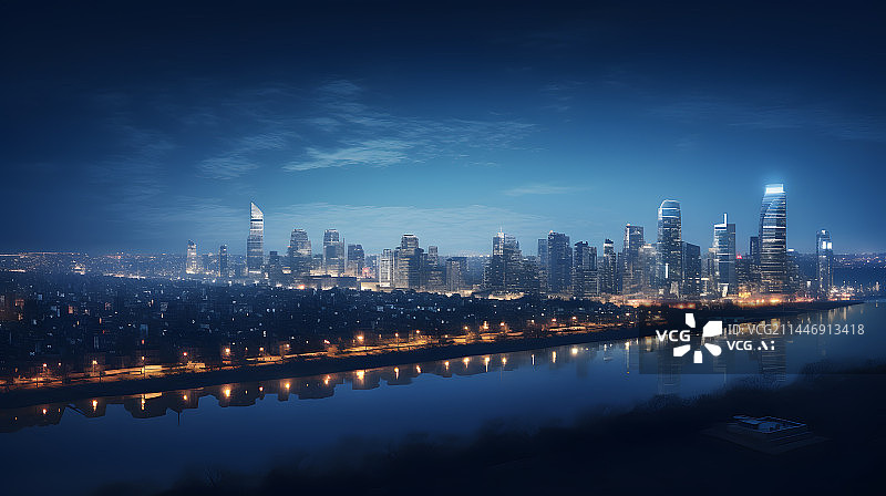 【AI数字艺术】现代城市夜景风光图片素材