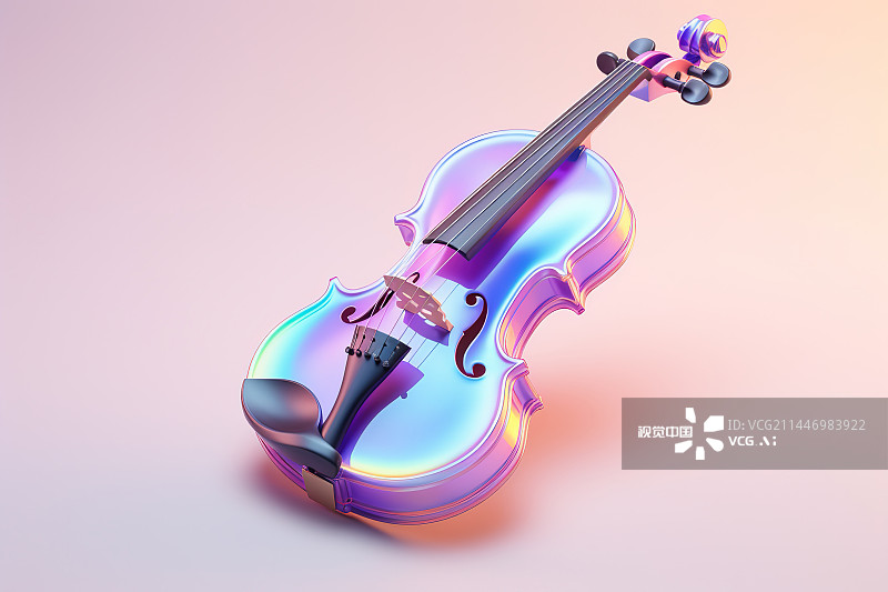 【AI数字艺术】彩色背景上的小提琴特写镜头图片素材