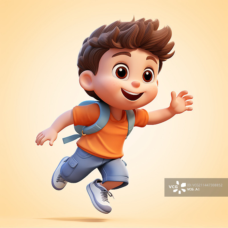 【AI数字艺术】小男孩在奔跑着去上学3D渲染插画图片素材