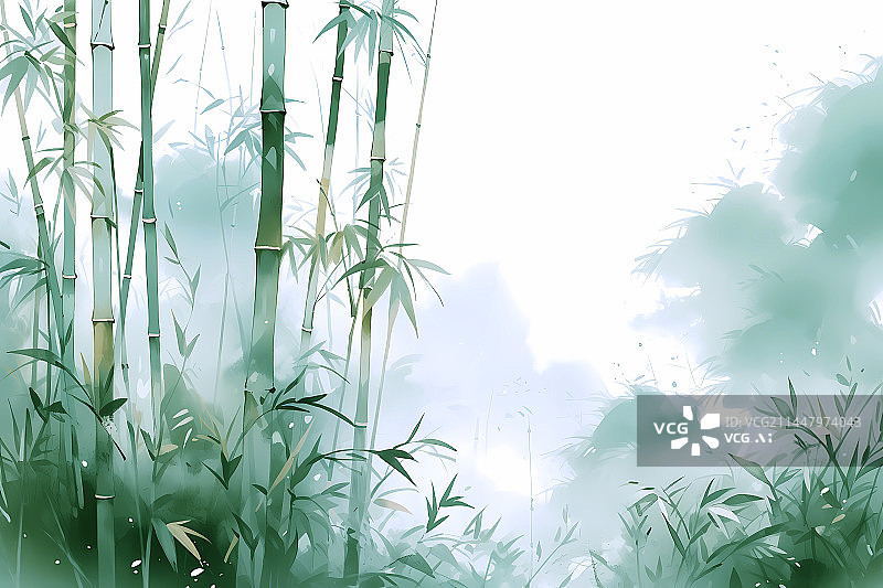 【AI数字艺术】中国风竹林的插画背景图片素材