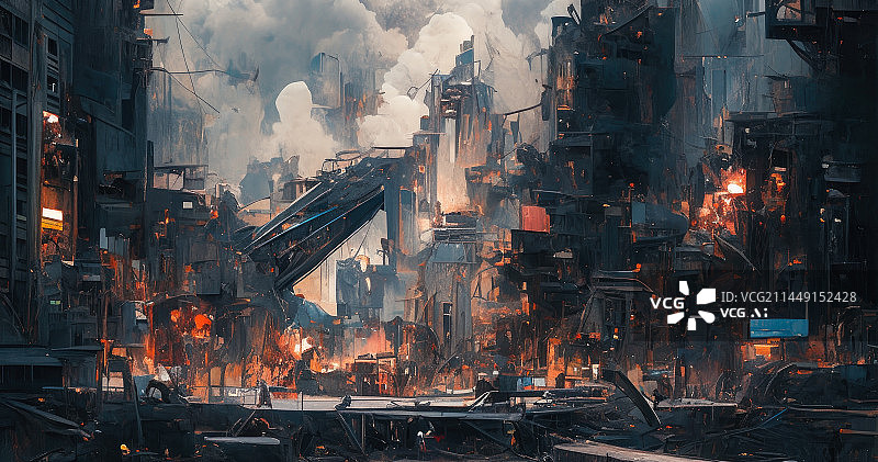【AI数字艺术】沦为废墟的城市末日场景图片素材