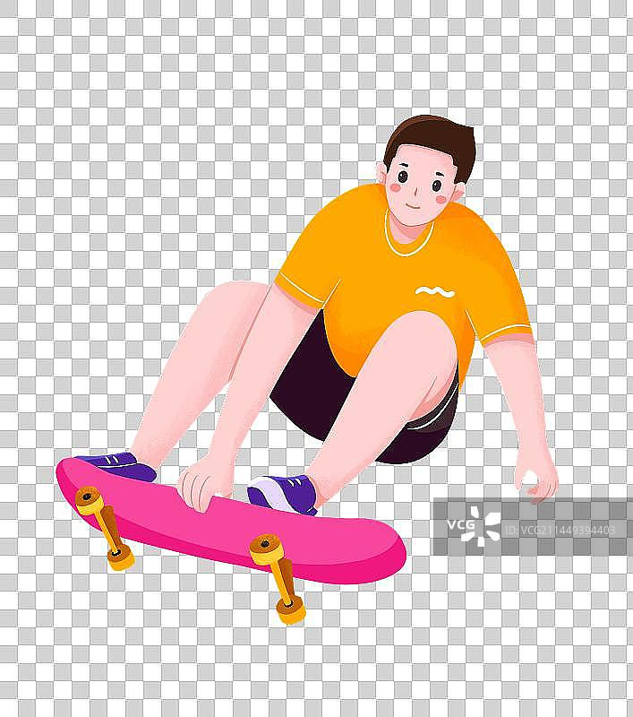扁平插画一个青年男人在玩滑板图片素材