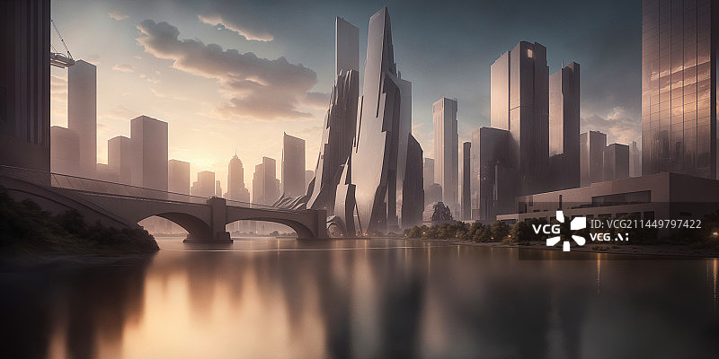 【AI数字艺术】未来派城市天际线图片素材