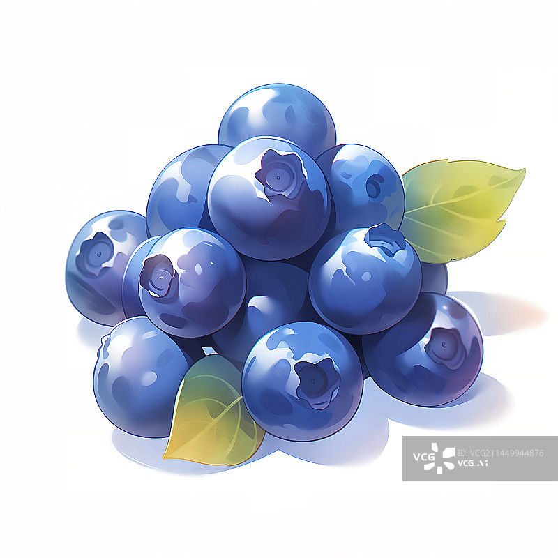 【AI数字艺术】蓝莓叶子白色背景水果插画图片素材