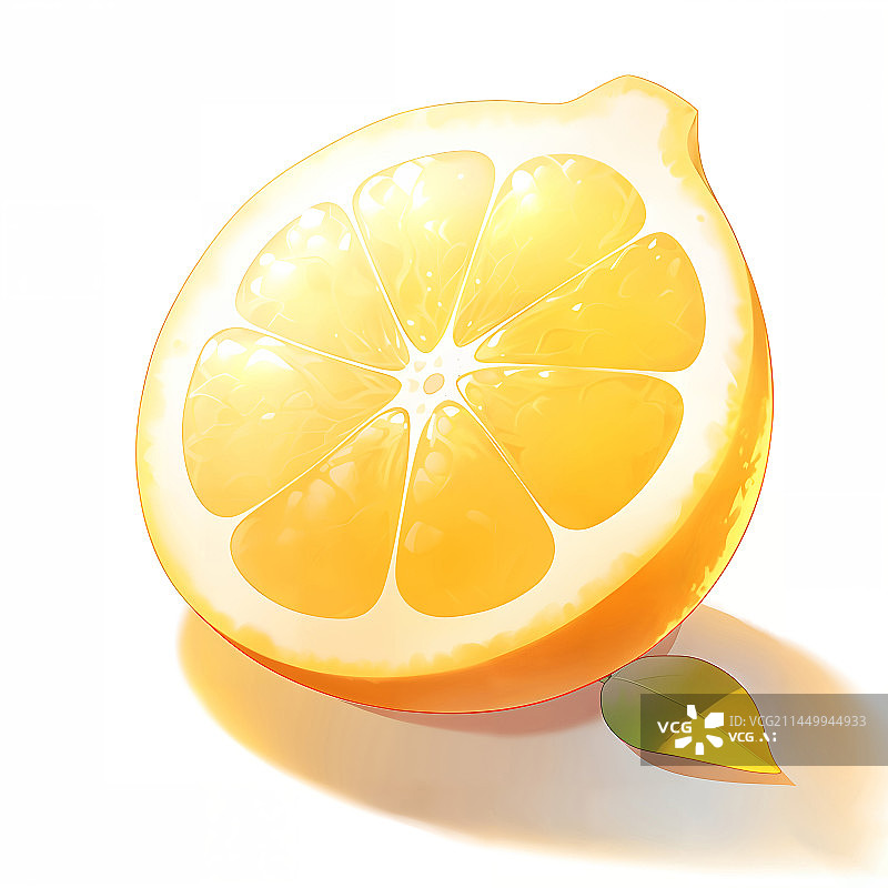 【AI数字艺术】柠檬果肉叶子白色背景插画图片素材
