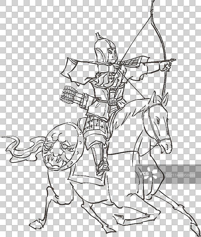 骑马射箭的古代盔甲戎装士兵人物元素图片素材