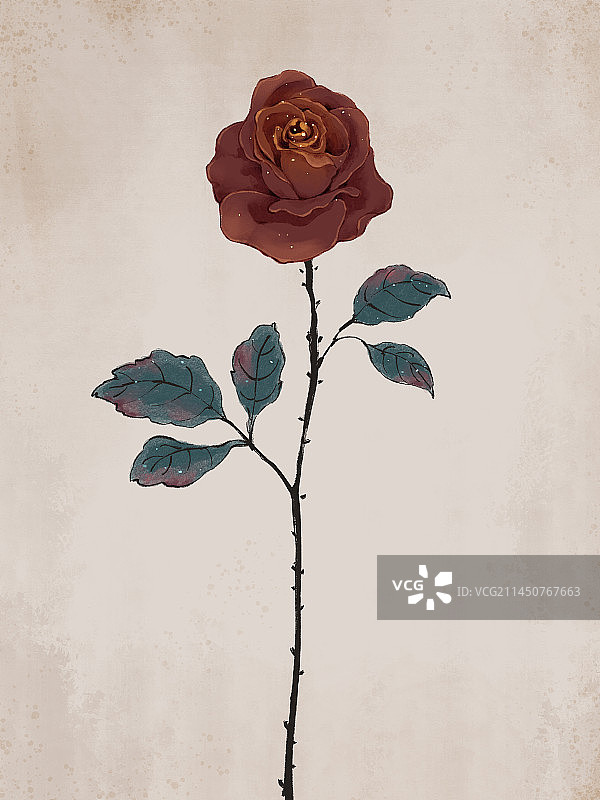 一朵复古风的手绘情人节玫瑰花图片素材