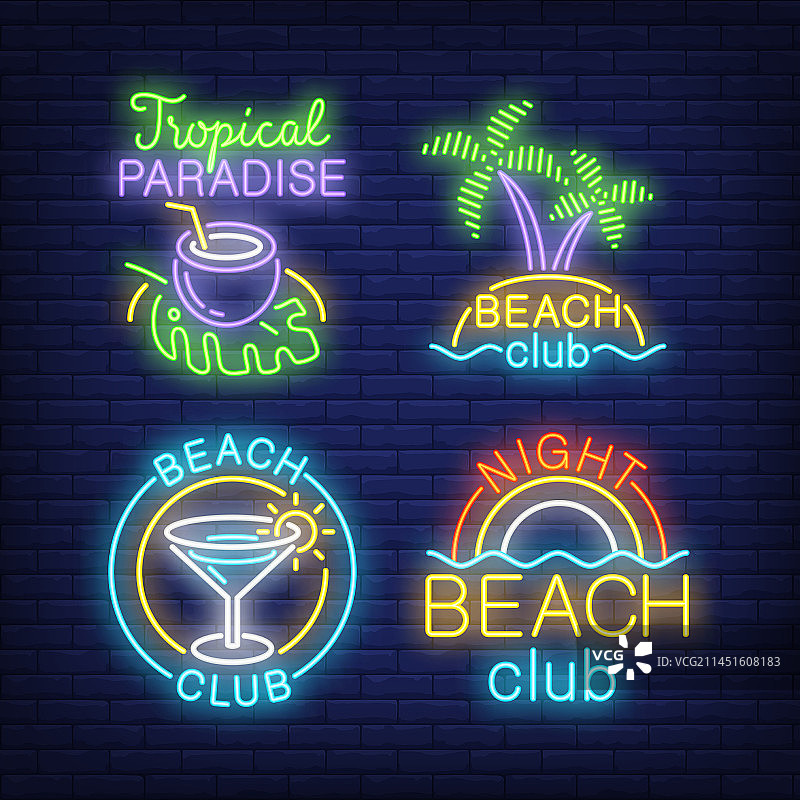 热带派对霓虹灯标志集图片素材