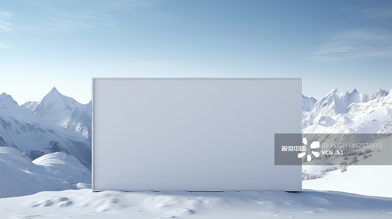 【AI数字艺术】远处是雪山景观，和空白的广告板图片素材
