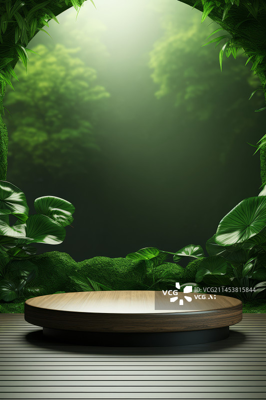 【AI数字艺术】绿色植物自然背景电子商务圆形平台展台图片素材