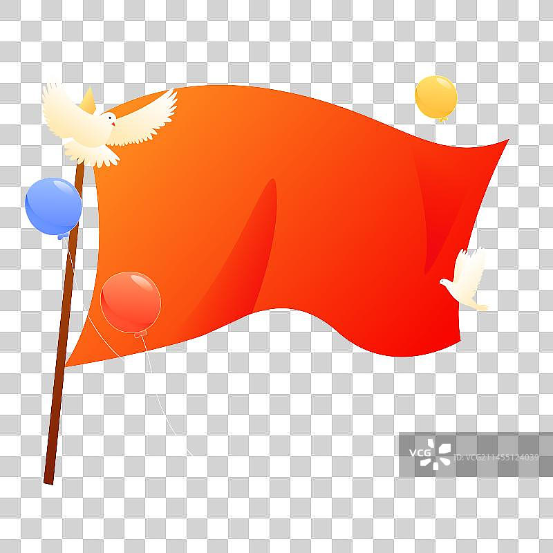 飘扬的红旗和气球、和平鸽矢量插画元素图片素材