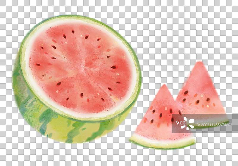 手绘夏天的清爽水果西瓜插画图片素材