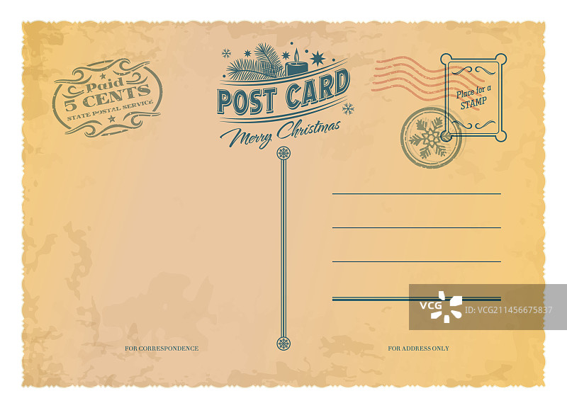 圣诞古董明信片邮资复古邮件图片素材
