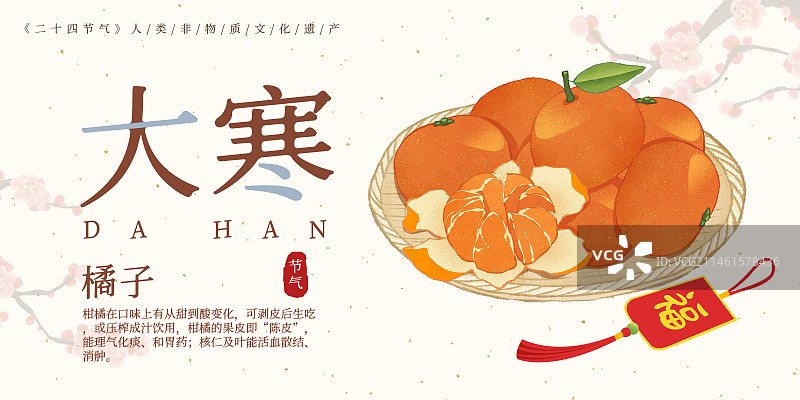 二十四节气大寒美食橘子插画模板海报图片素材