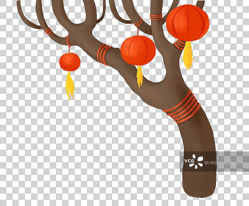 春节年俗插画庙会元素悬挂灯笼的树图片素材