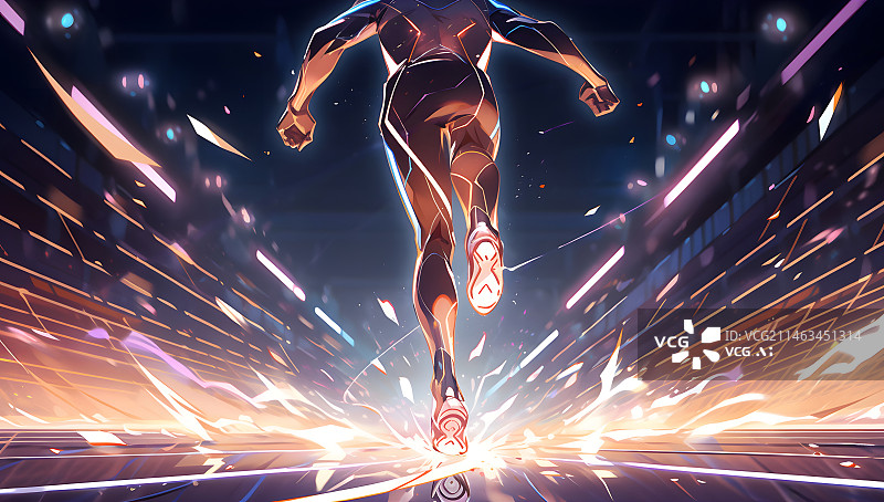 【AI数字艺术】一个男人跑步冲刺的背影插画图片素材