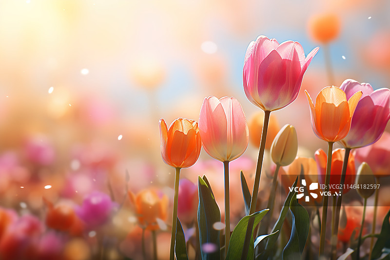 【AI数字艺术】春天美丽色彩丰富的郁金香图片素材