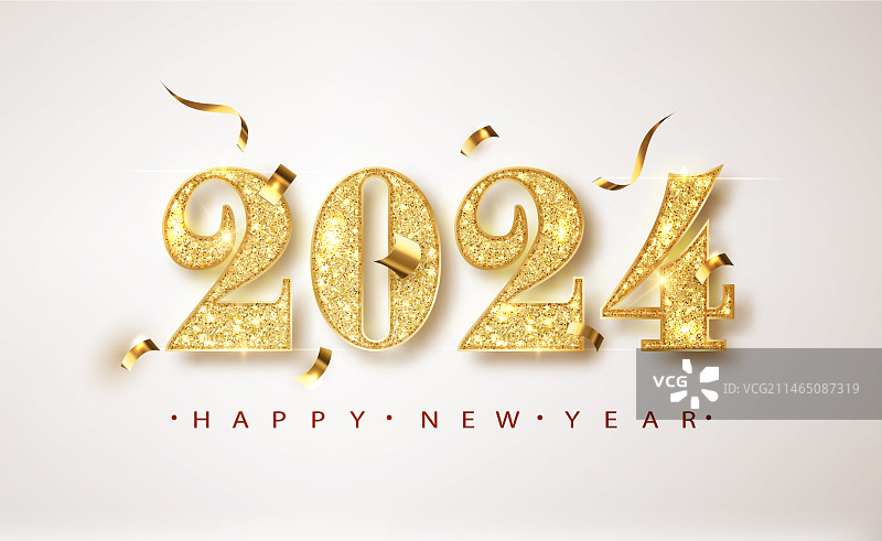 2024年的新年横幅上有闪闪发光的金色数字图片素材