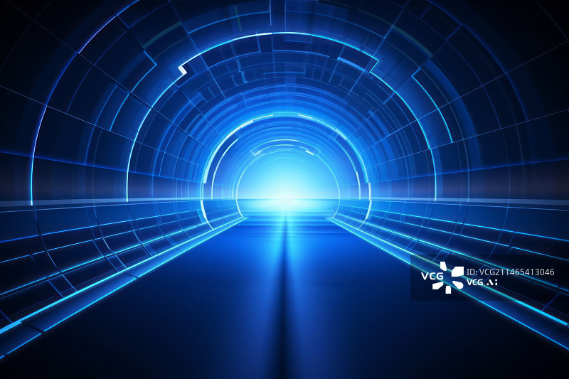 【AI数字艺术】蓝色圆形隧道抽象科技背景图图片素材