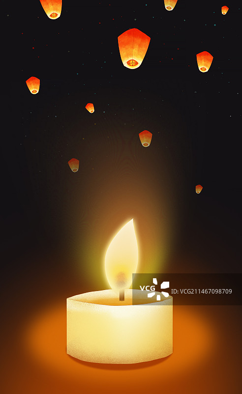 手绘中国公祭日插画 燃烧希望的蜡烛 缅怀烈士纪念英雄插画海报模版图片素材