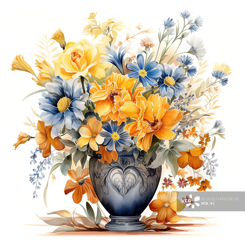 【AI数字艺术】白色背景下花瓶中花朵的特写镜头图片素材