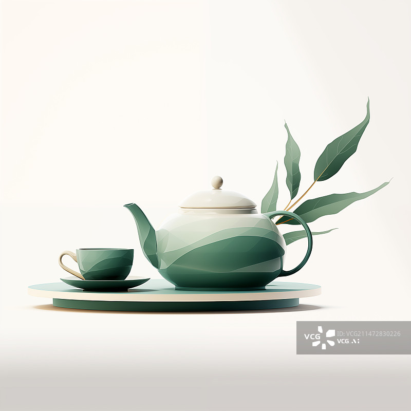 【AI数字艺术】时尚造型茶壶茶杯摆件艺术设计图片素材