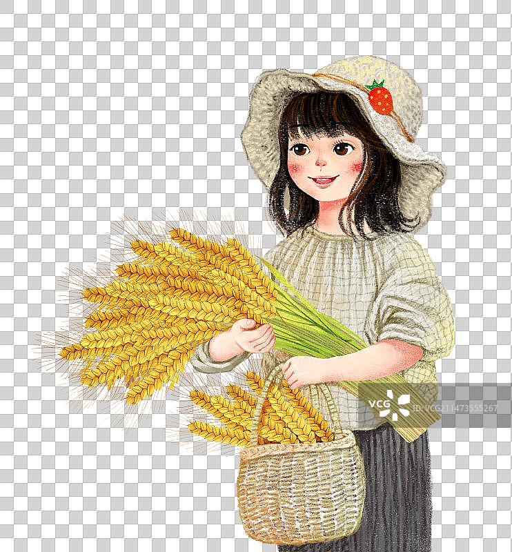 png免抠插画元素 抱着小麦的女孩图片素材