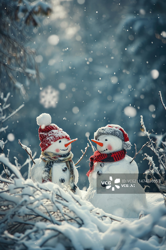 【AI数字艺术】雪中树枝上的雪人图片素材
