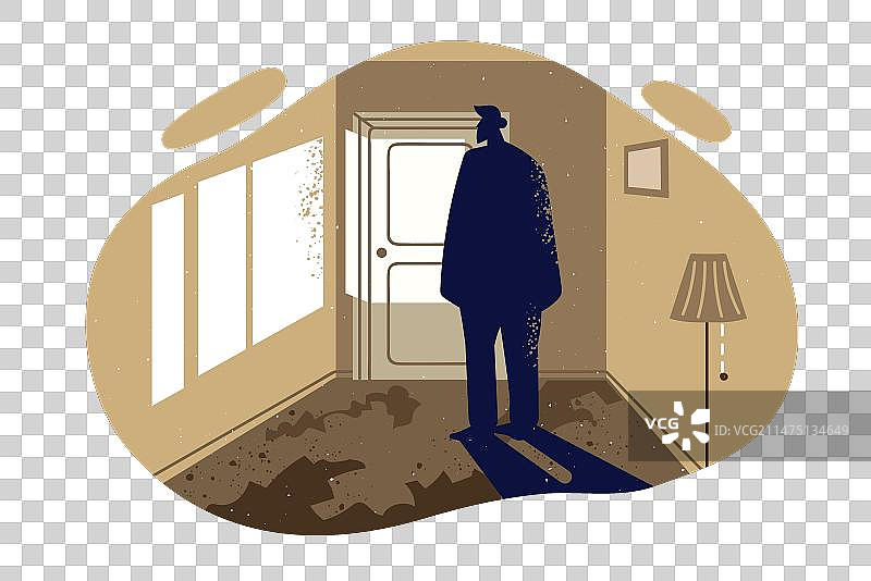 一个孤独的男人站在废弃的房间里图片素材