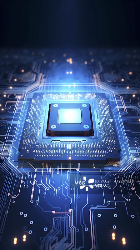 【AI数字艺术】数码科技蓝色未来微芯片处理器抽象海报背景图片素材
