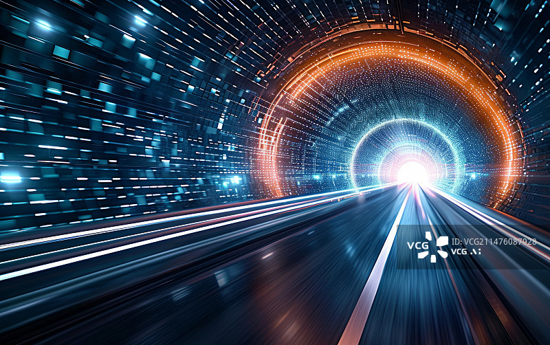 【AI数字艺术】新能源科技隧道公路路面背景图片素材