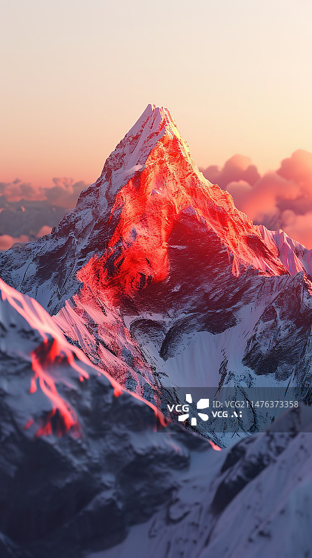 【AI数字艺术】日落时白雪皑皑的山景图片素材