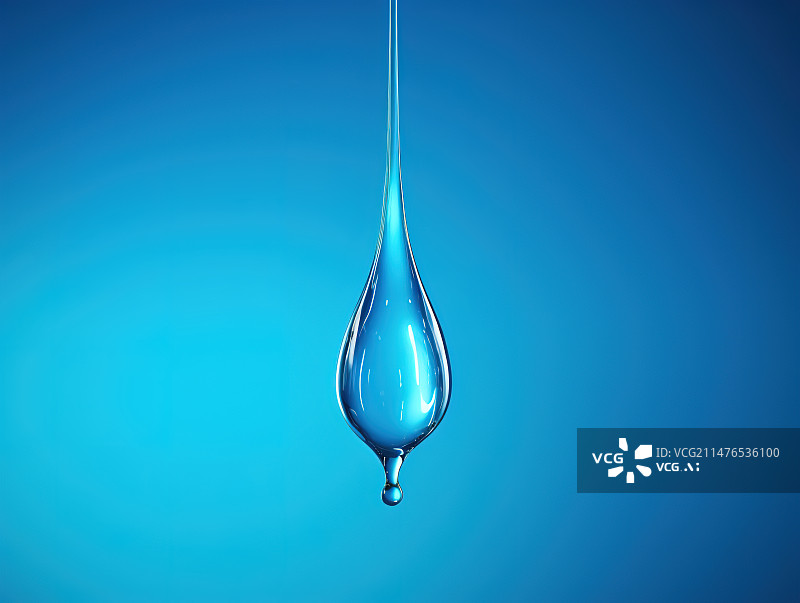 【AI数字艺术】蓝色背景下一滴化妆品精华液和一滴补水因子图片素材