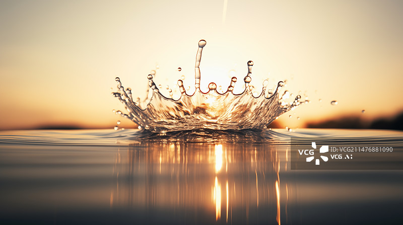【AI数字艺术】湖面上飞溅起皇冠般的水花插画图片素材