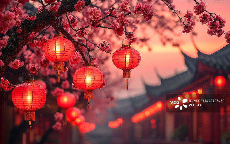 【AI数字艺术】充满古典味道的中式灯笼和喜庆的春节主题背景图片素材