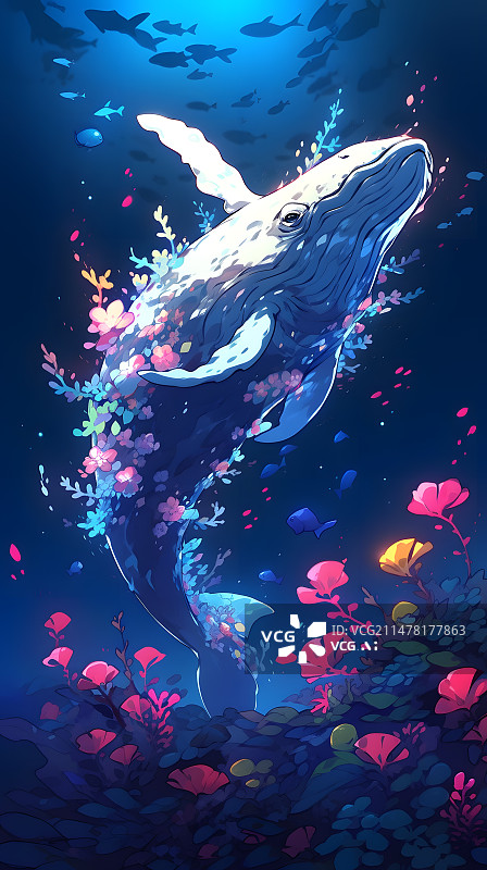 【AI数字艺术】大海中的鲸鱼插画图片素材