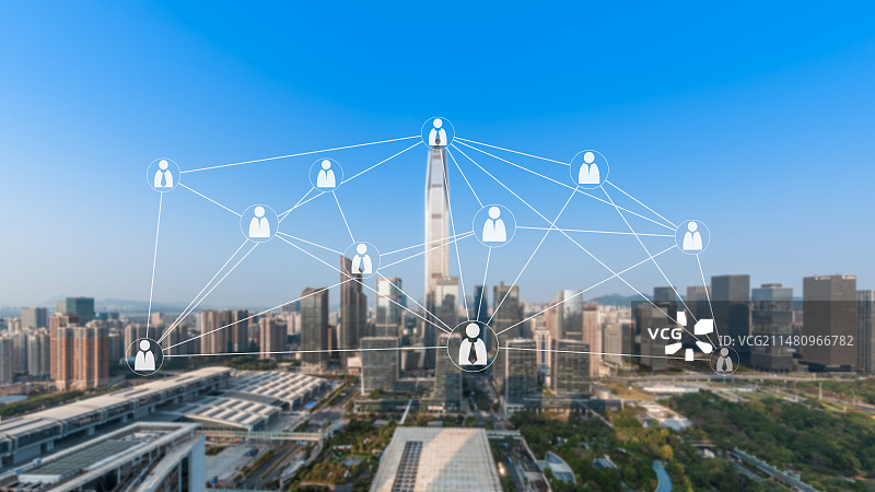 深圳城市风光和人际关系网络概念图片素材