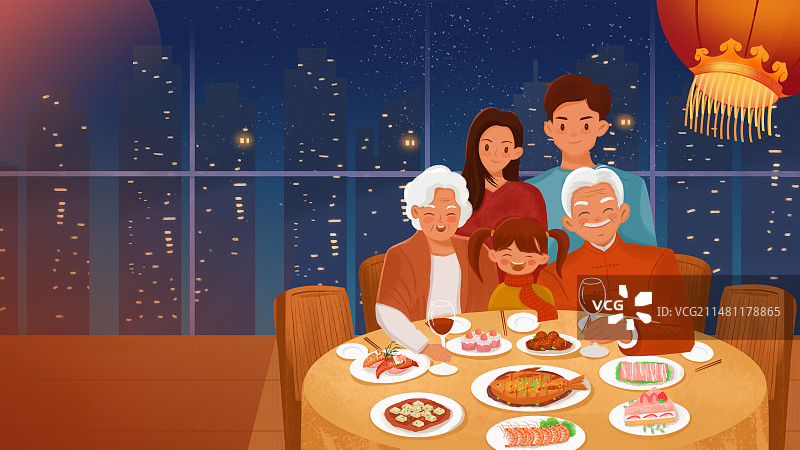 春节一家人团团圆圆年夜饭图片素材