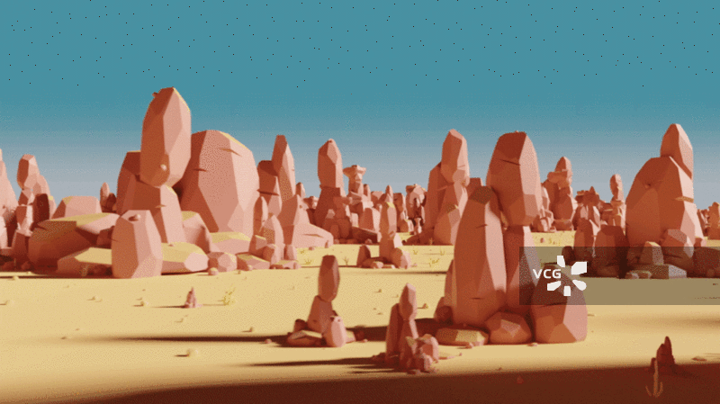 荒野与岩石背景循环动画3D渲染图片素材