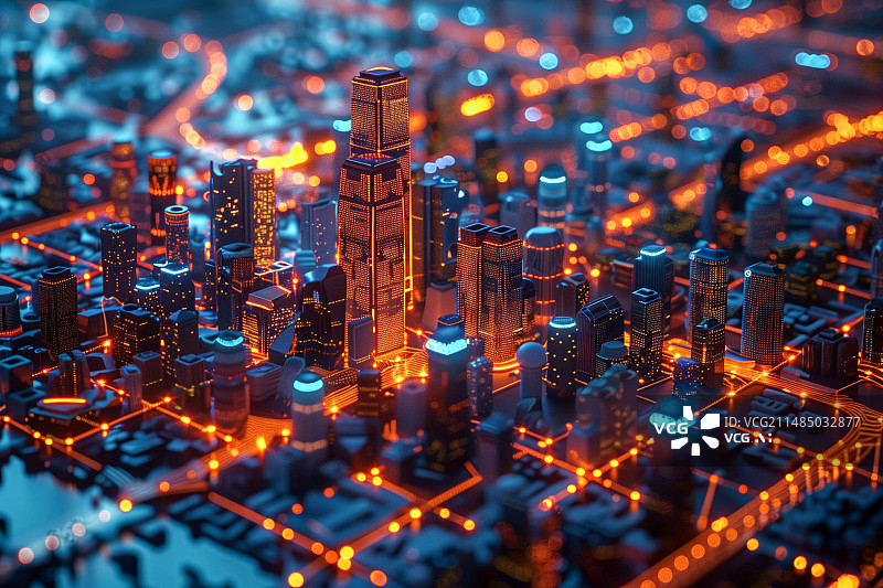 【AI数字艺术】科幻感科技概念图，表达未来智慧城市景象图片素材