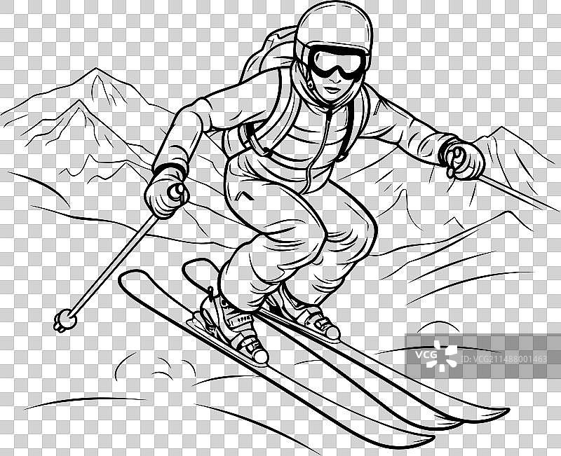 滑雪-滑雪者在下坡滑雪时的黑白画面图片素材
