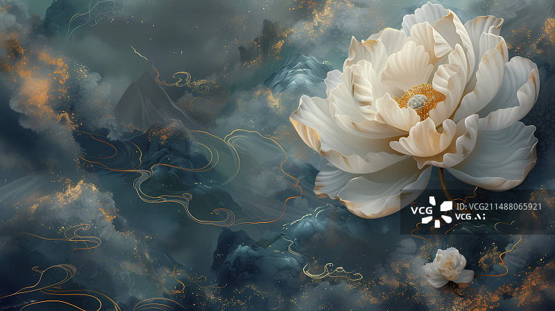 【AI数字艺术】艺术金属花朵抽象图形海报网页PPT背景图片素材