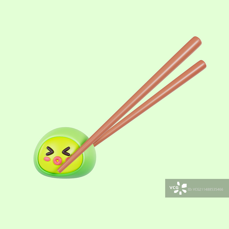 3D渲染的筷子夹起青团吃青团清明节元素插画图片素材