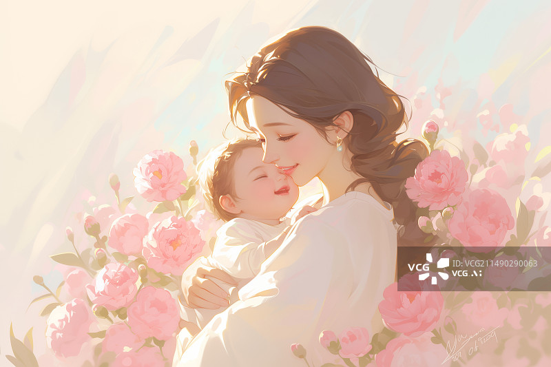 【AI数字艺术】美丽的妈妈抱着婴儿图片素材