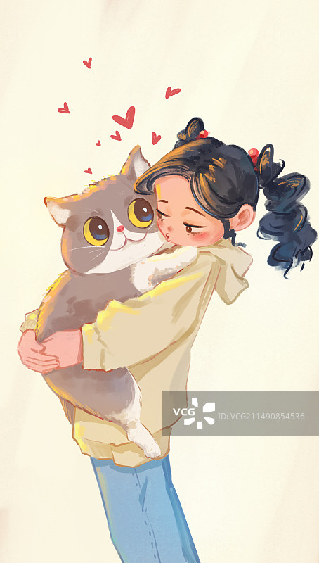 抱着小猫咪的可爱女孩图片素材