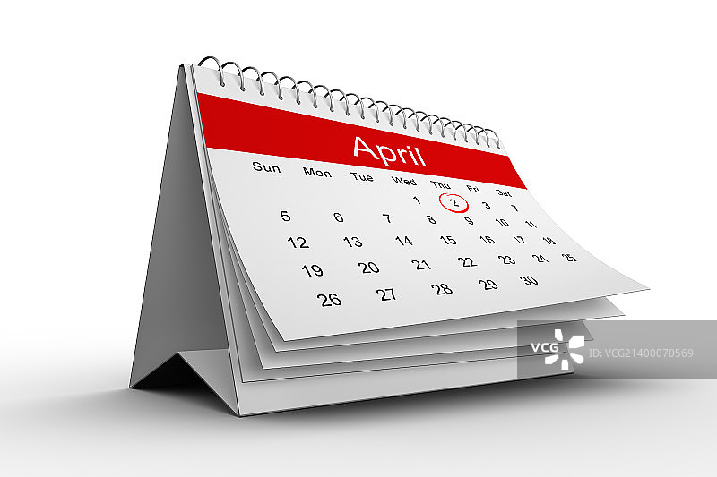 白色背景上的四月日历图片素材
